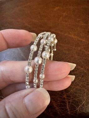 Rhinestone Silver Pearl & Crystal Wrap Bracelet